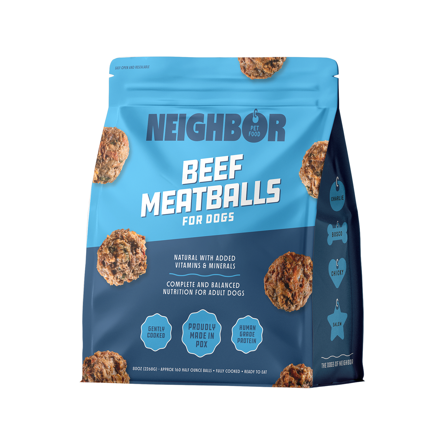 Neighbor dog pet food with beef meatballs