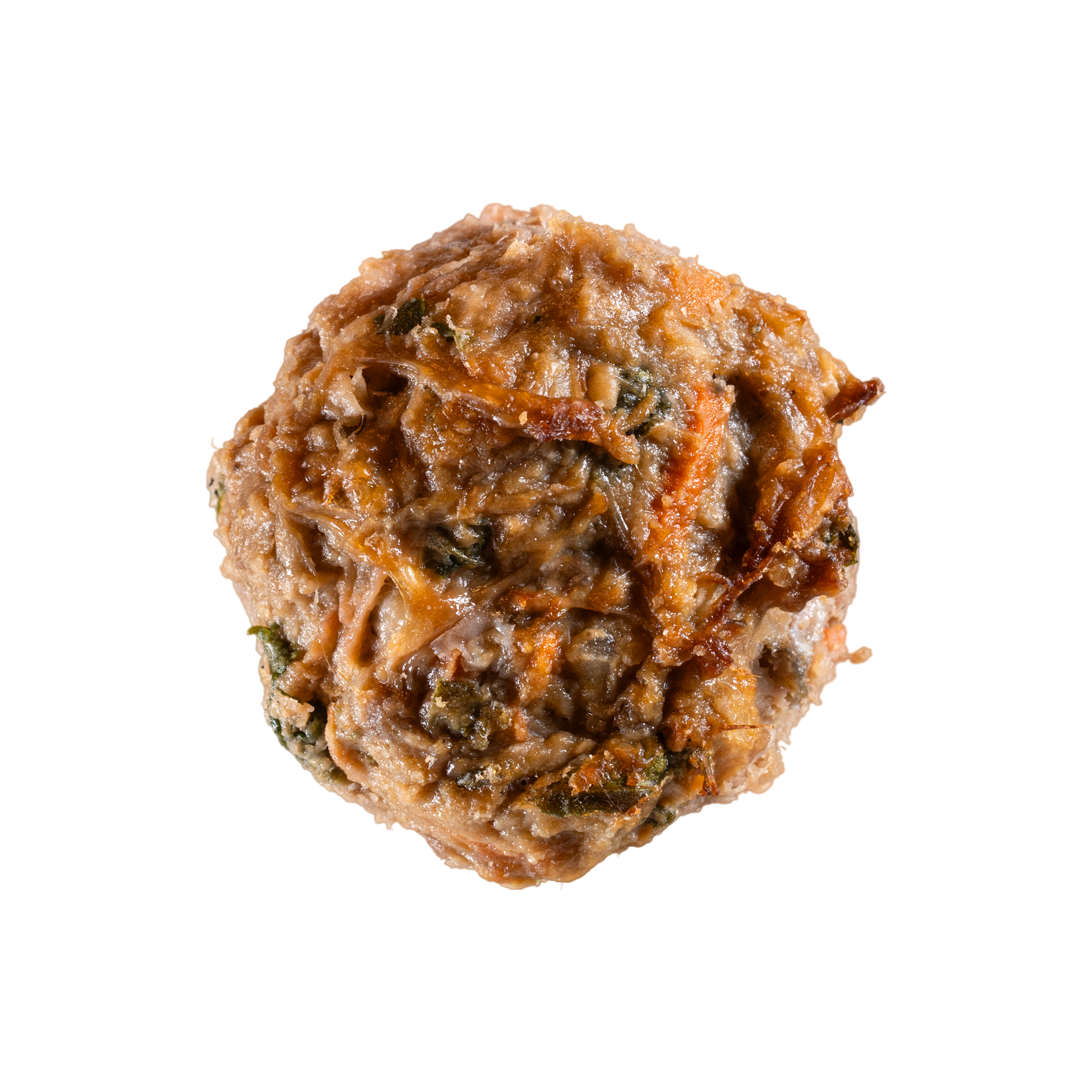 Closeup of a cooked meatball from Neighbor Pet Food