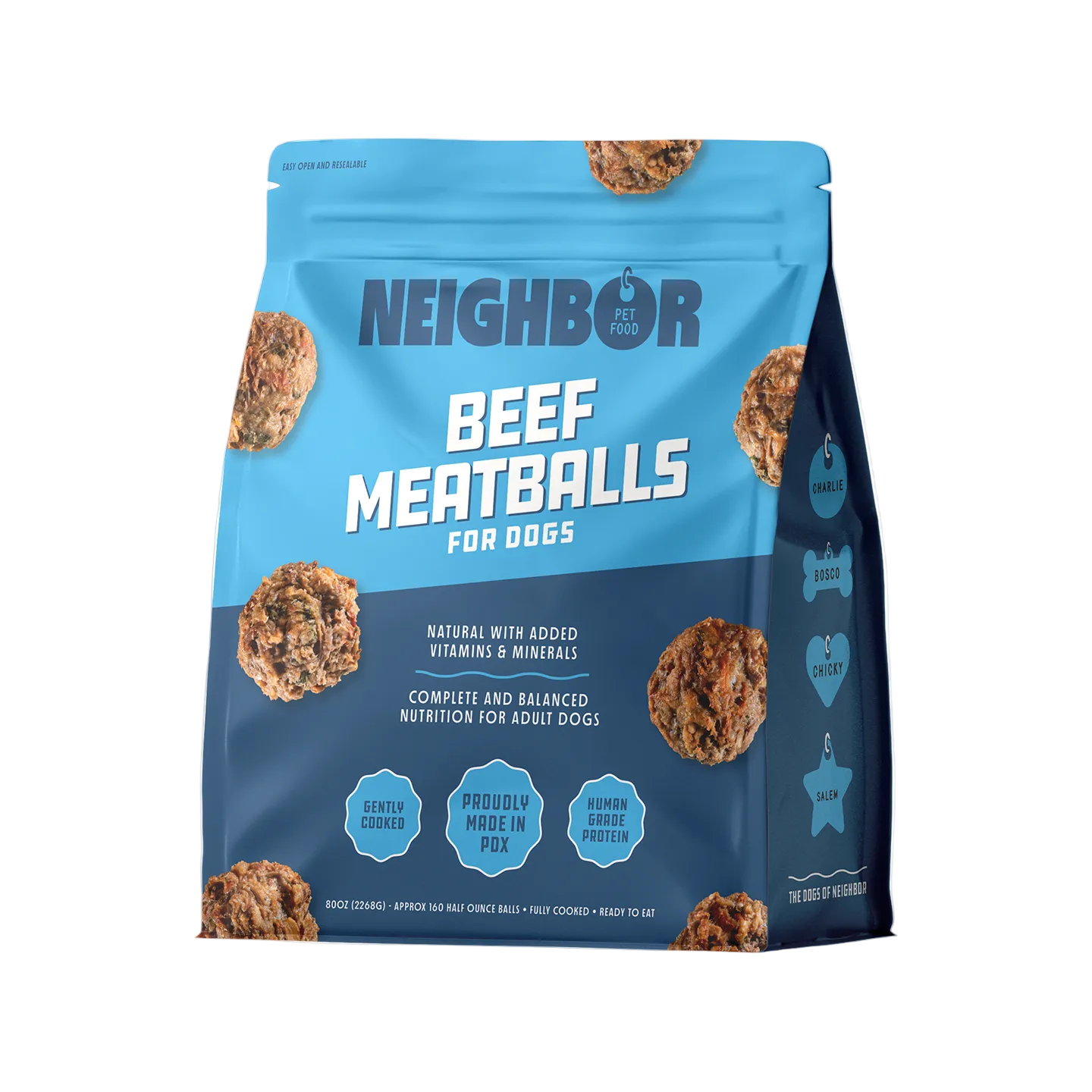 Neighbor dog pet food with beef meatballs