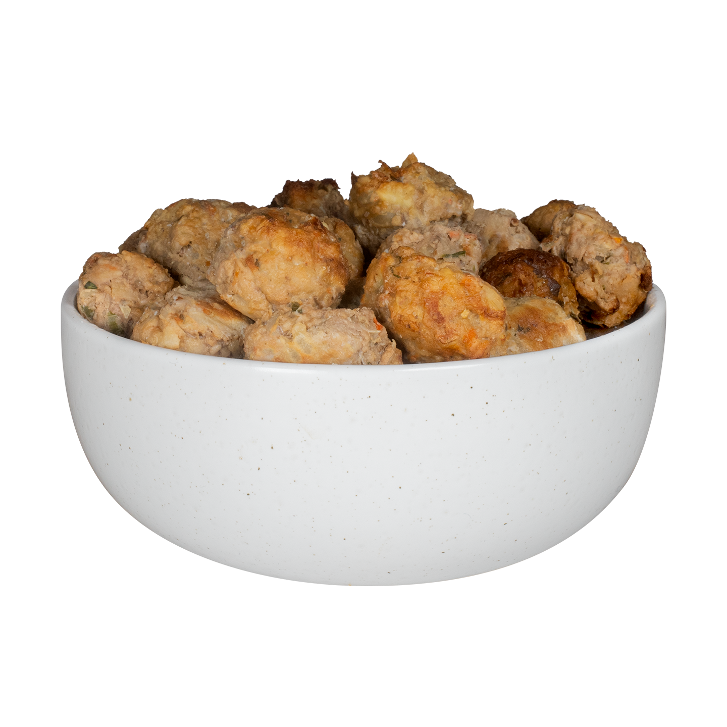 Closeup of a cooked meatball from Neighbor Pet Food